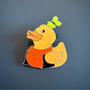 Duck Enamel Pin with Green Hat and Orange Scarf Goofy